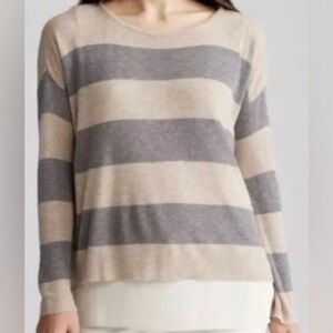 Eileen Fisher sweater tan gray striped large